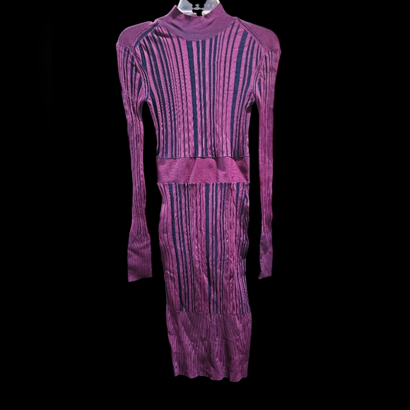 Hervé Léger Striped Sheath Knit Dress in Purple, Womens Bodycon Size S MSRP $990 - Picture 4 of 11